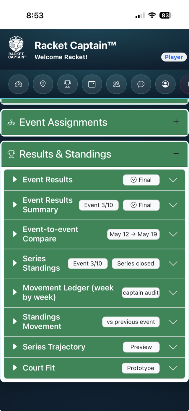 Standings and movement ledger