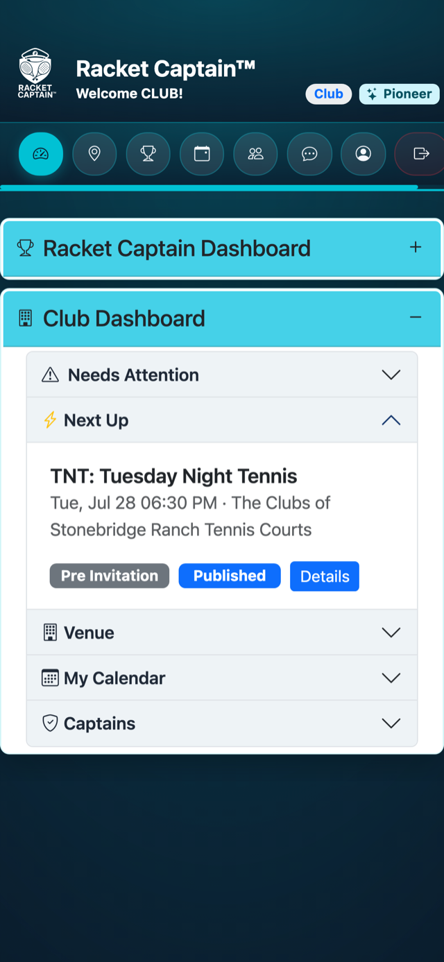 Club dashboard