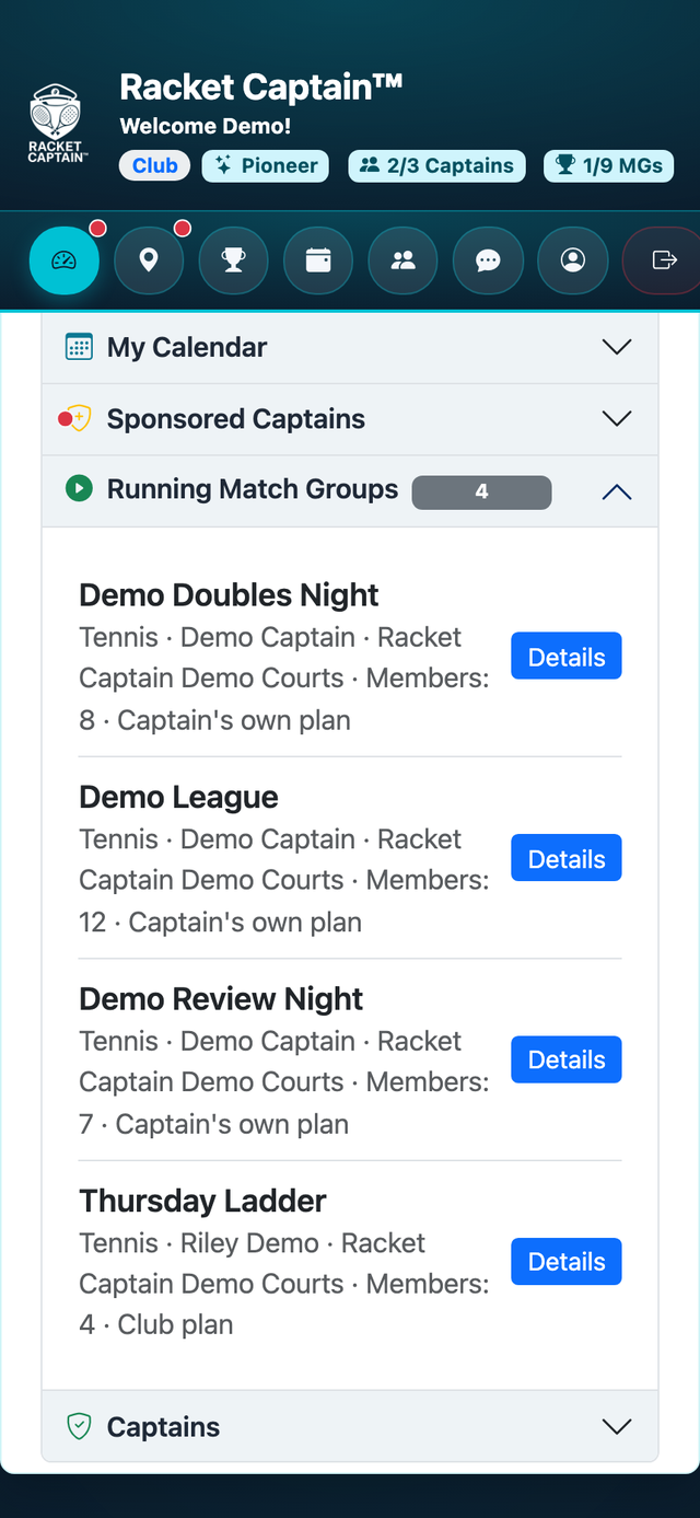 Club dashboard