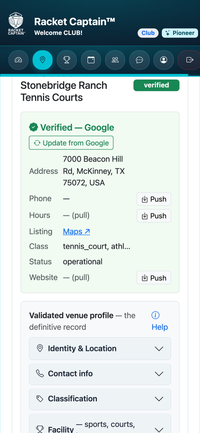 Verified venue profile