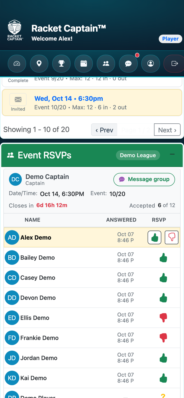 RSVP to a match