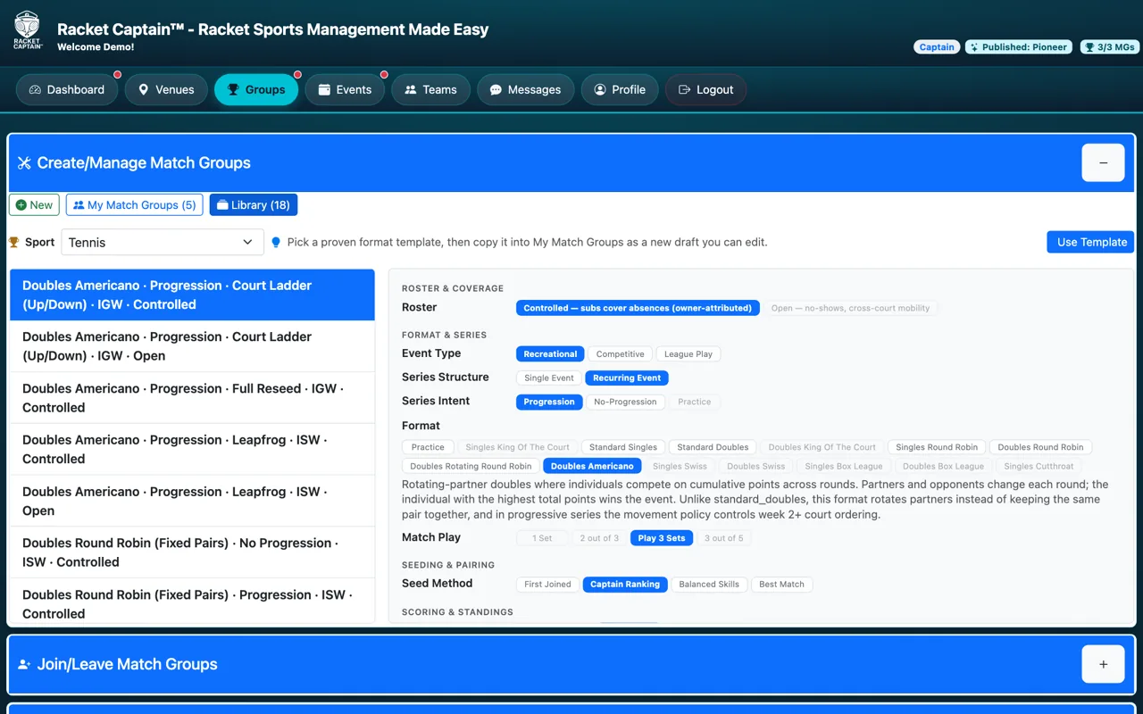Library — template list and its settings