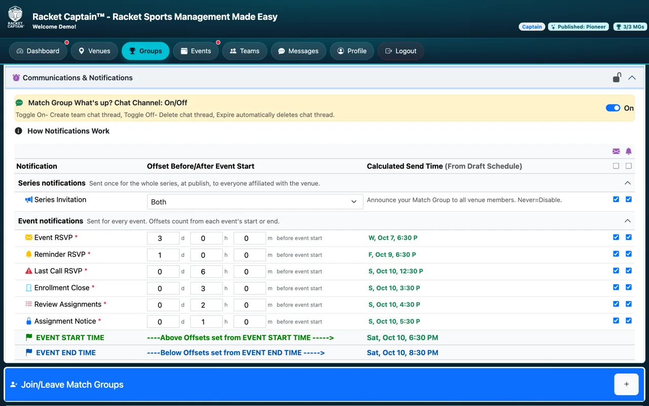 Chat channel switch and the notifications table