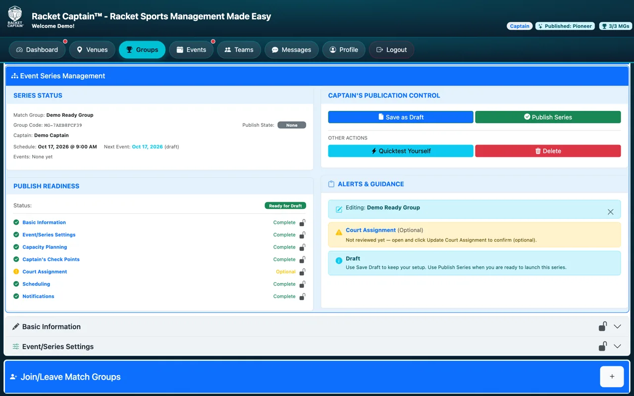 Every section complete — Ready for Draft, Save as Draft and Publish Series
