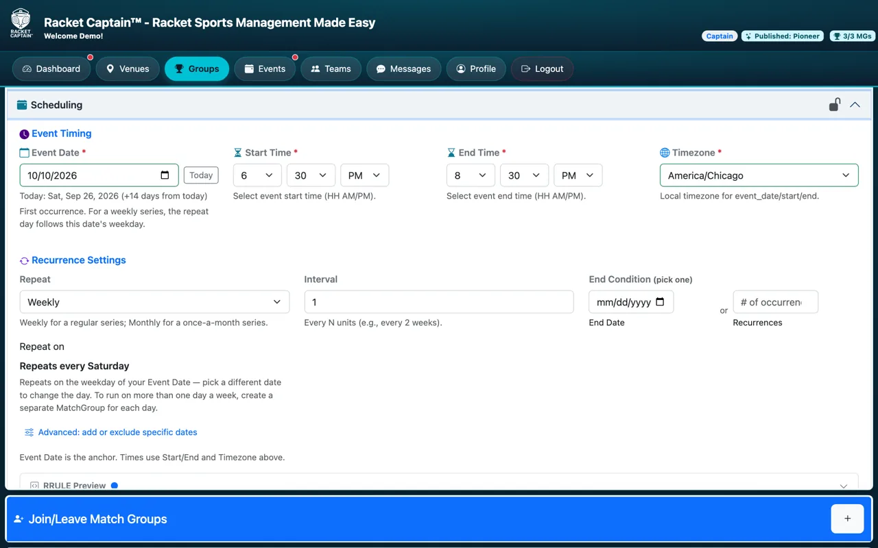 Scheduling — Event Timing