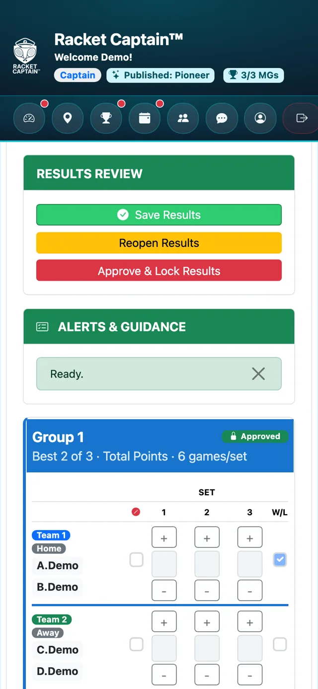 RESULTS REVIEW — Save Results, Reopen Results, Approve & Lock Results