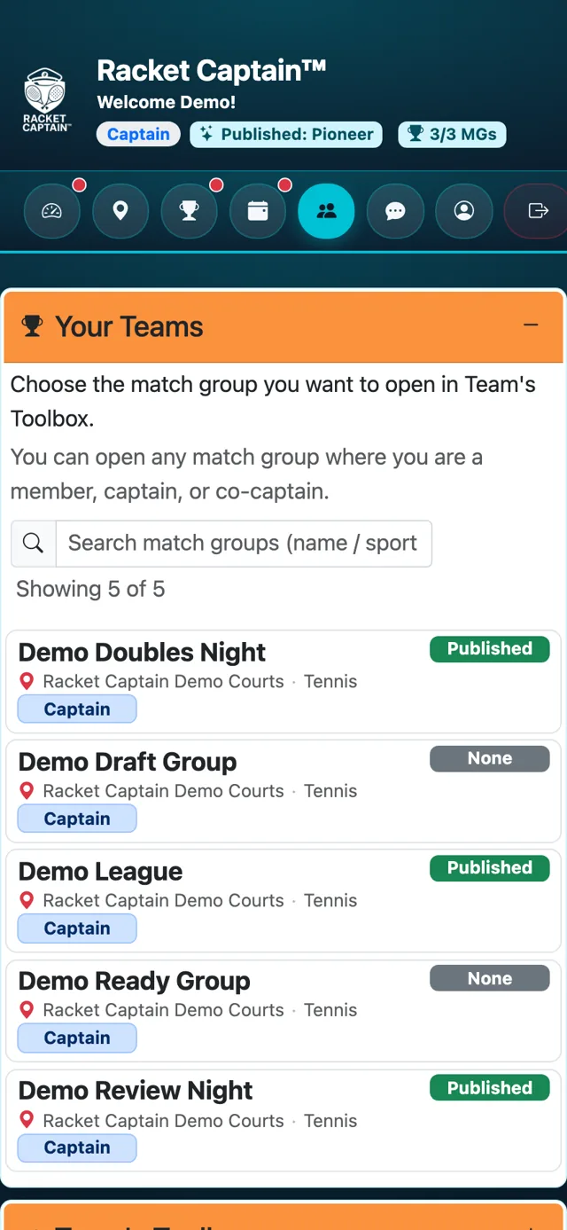 Your Teams — the list of your groups