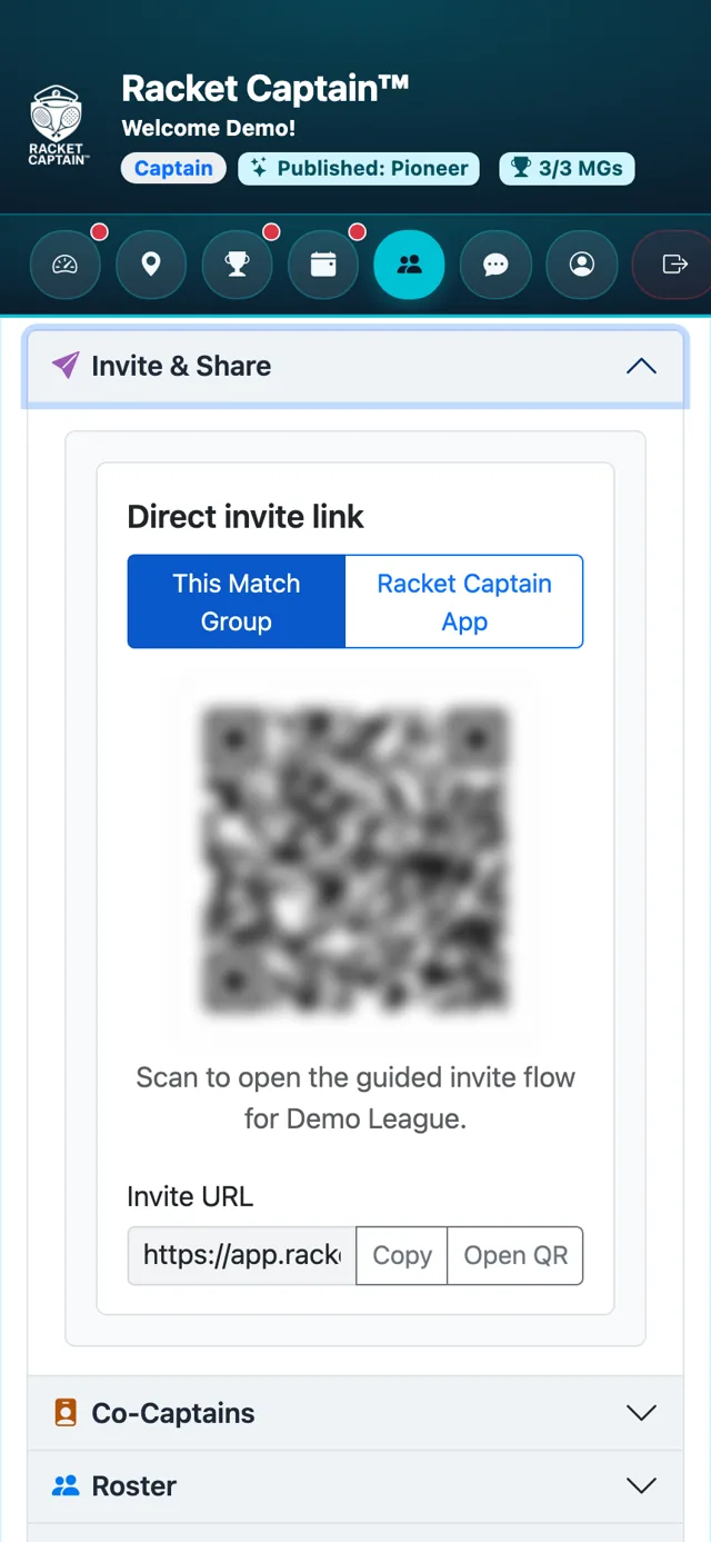 Invite & Share — the QR code and the two choices