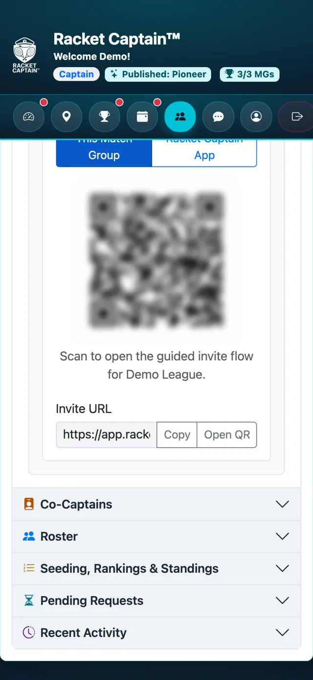 Invite URL with Copy and Open QR
