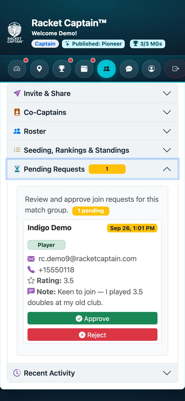 Pending Requests — the request list