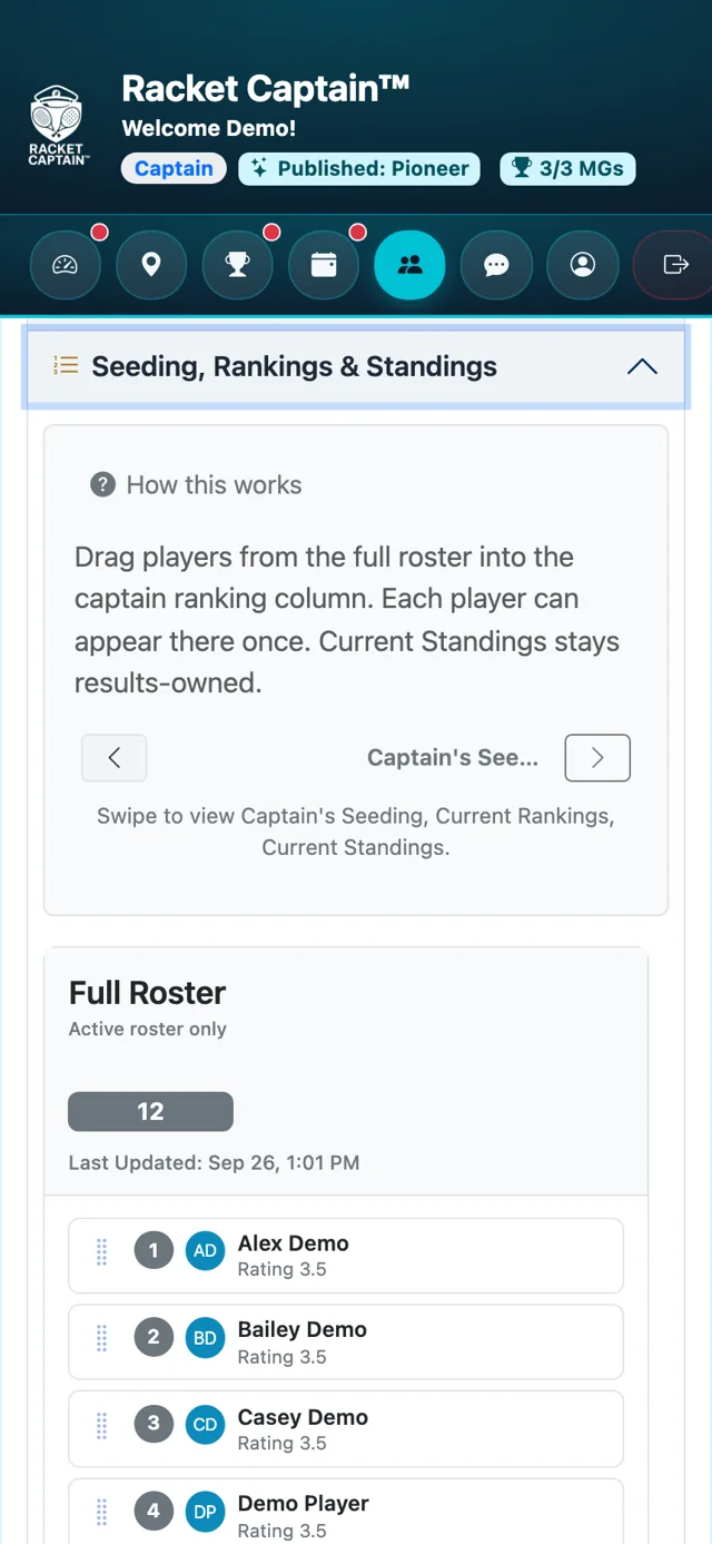 Seeding, Rankings & Standings — How this works and the columns