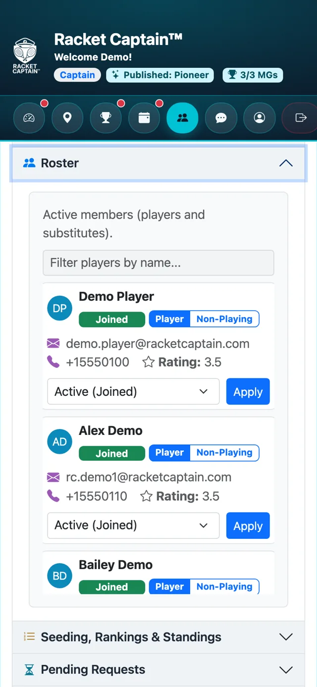 Roster — members with Commitment and Membership Status