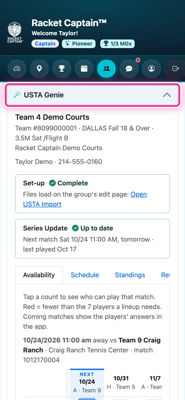 USTA Genie in the Team's Toolbox