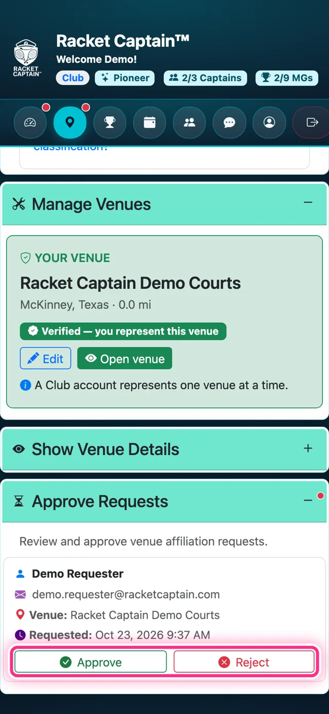 Approve Requests — a request with Approve and Reject