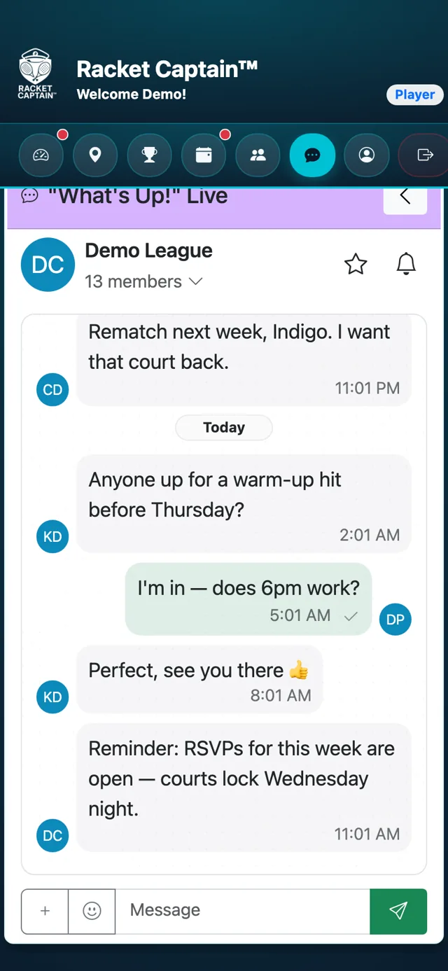 "What's Up!" Live — your team's conversation open
