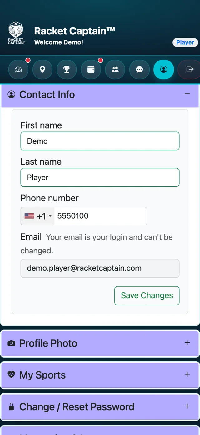 Contact Info — name, phone and email