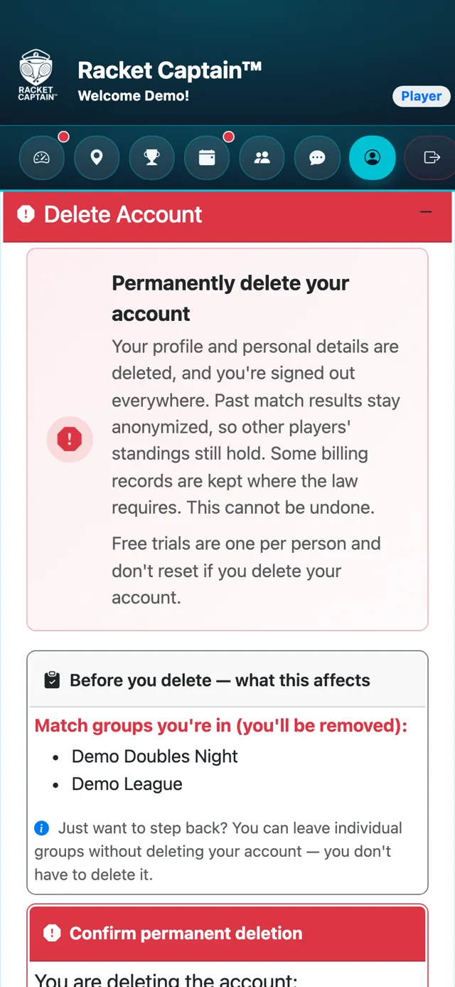 Delete Account — what this affects
