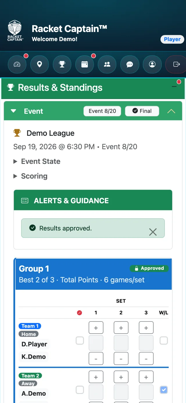 Results & Standings — the Scores section